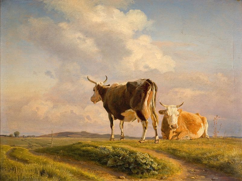 Two Cows in an Open Field, Johan Thomas Lundbye by Masterful Masters
