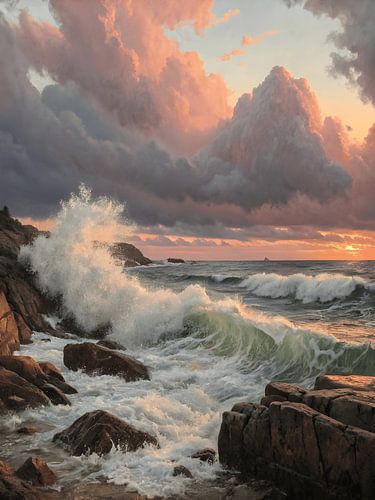 Kustmajesteit bij zonsondergang