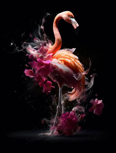 Flamingo in an Explosion of Flowers and Colours