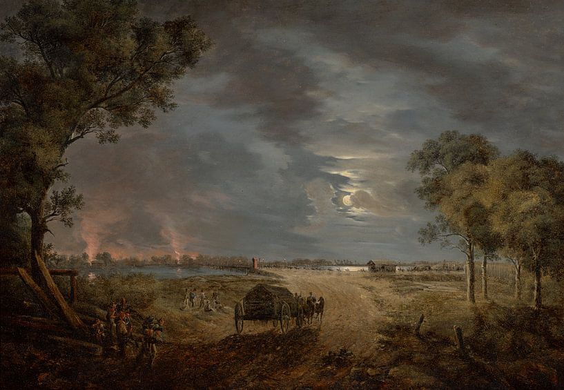 Josef Rebell, Blick auf die Brücke der französischen Armee zur Lobau (Nachtstück mit Mondlicht), 1810 von Atelier Liesjes