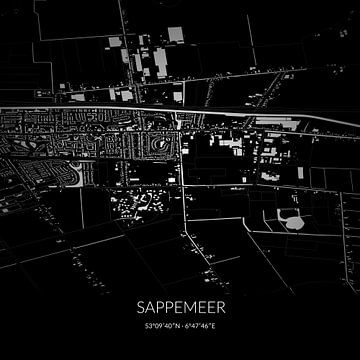 Zwart-witte landkaart van Sappemeer, Groningen. van Rezona