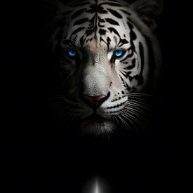 Tigre blanc aux yeux bleus perçants dans l'obscurité sur Clay Artista
