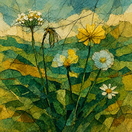Summer flowers in a green landscape