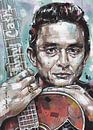 Johnny Cash met gitaar schilderij. van Jos Hoppenbrouwers thumbnail