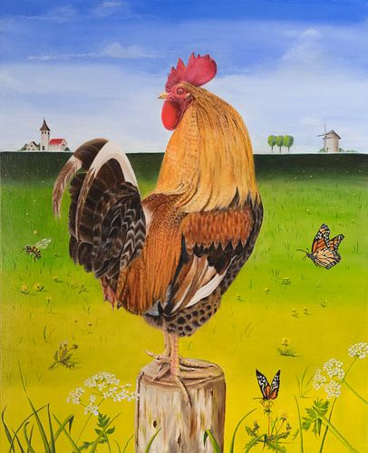Painting colorful cock outdoor