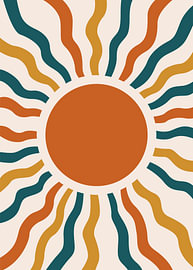 Strahlendes Sonnensymbol mit bunten, wellenförmigen Strahlen, die nach außen strahlen von Adam Khabibi