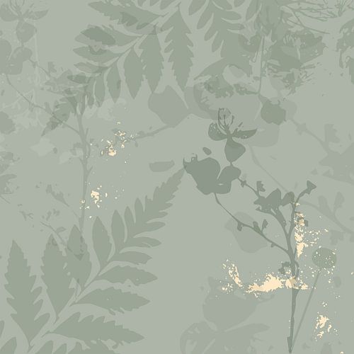 Collage botanique avec patine de feuille d'or