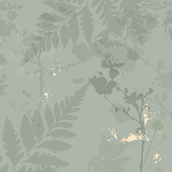 Botanical collage with touch of gold foil patina by Anna Sokol