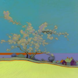 Landscape with van Gogh-style tree_square by Ton Kuijpers
