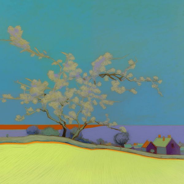 Landschap met boom in van Gogh-stijl_vierkant van Ton Kuijpers