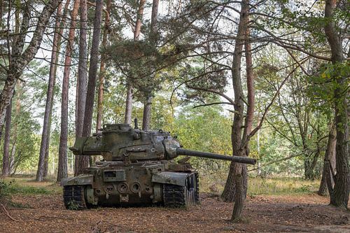 Char de combat abandonné dans la forêt