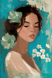 Portrait of a Woman | Flowers | Turquoise | Dreamy by Art & Soul Creations