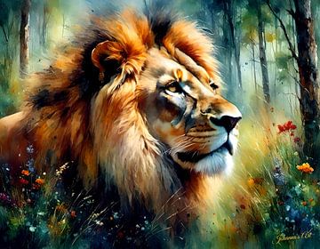 La faune et la flore en aquarelle - Lion 3 sur Johanna's Art