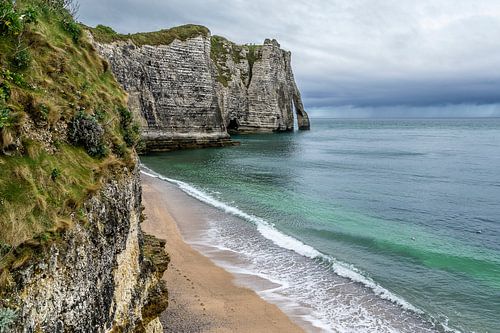 The striking chalk cliff Falaise d'Aval near Étretat, Normandy