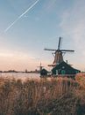 Drei niederländische Windmühlen in Zaanse Schans während der Goldenen Stunde von Michiel Dros Miniaturansicht