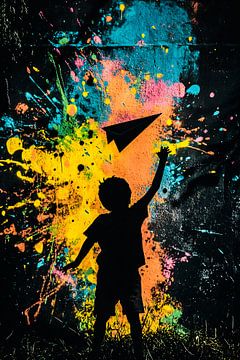 Kleurrijk silhouet met vliegtuigje van Art & Soul Creations