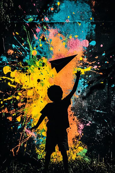 Bunte Silhouette mit Flugzeug von Art & Soul Creations