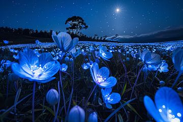 Bioluminescente bloemen in een sterrenhemel van Imperial Art House