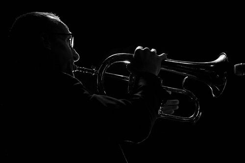 Muzikant  zwart wit silhouet