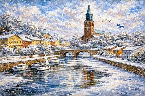 Turku in Finland, een impressionistisch schilderij.