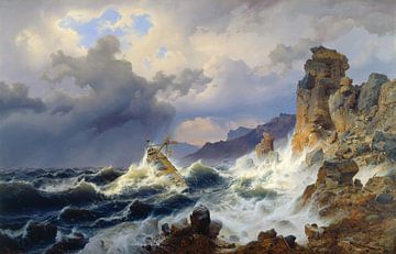 Andreas Achenbach , Une tempête de mer sur la côte norvégienne