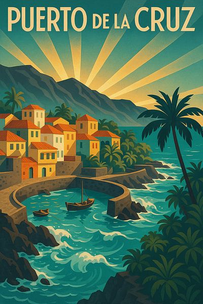 Puerto de la Cruz Vintage Travel Poster – Art Deco Coastal Wall Art by Travel Shop