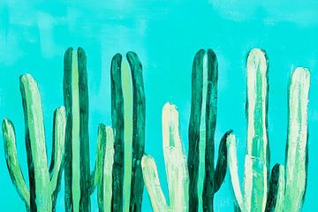 Groen cactuslandschap - Minimalistisch van Poster Art Shop