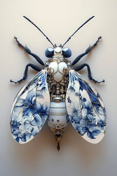 Mechanische insectenkunst in Delft blauwe stijl van Digitale Schilderijen