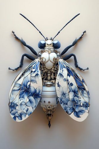 Mechanische insectenkunst in Delft blauwe stijl