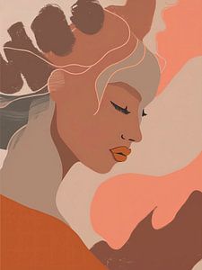 Minimalistisch en Sereen portret van een vrouw in warme nudetinten