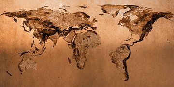 Bronzen wereldkaart, molaire projectie van Frans Blok