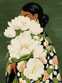 Elegant Woman and Flowers by Stephanie Jeuffroy