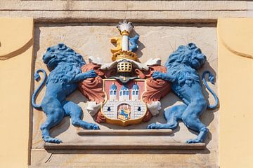 Wappen, Historisches Kaufhaus, Hotel Altes Kaufhaus, Altstadt, Lüneburg, Niedersachsen, Deutschland,