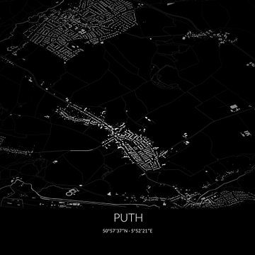 Zwart-witte landkaart van Puth, Limburg. van Rezona