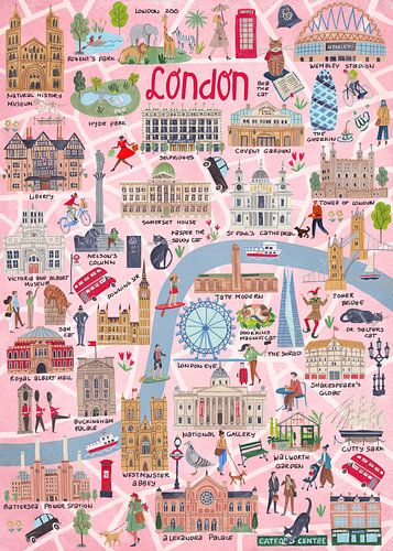 Plan de Londres illustré avec ses sites touristiques emblématiques sur Caroline Bonne Müller
