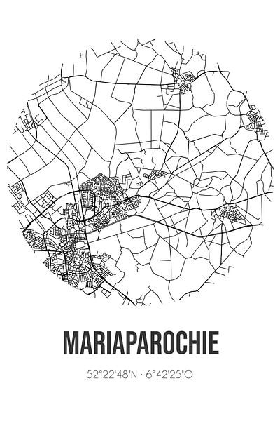 Mariaparochie (Overijssel) | Map | Black and White by Prints of Place