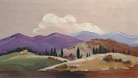 Malerische toskanische Landschaft mit violetten Hügeln und Zypressen -1 von Studio Pieternel