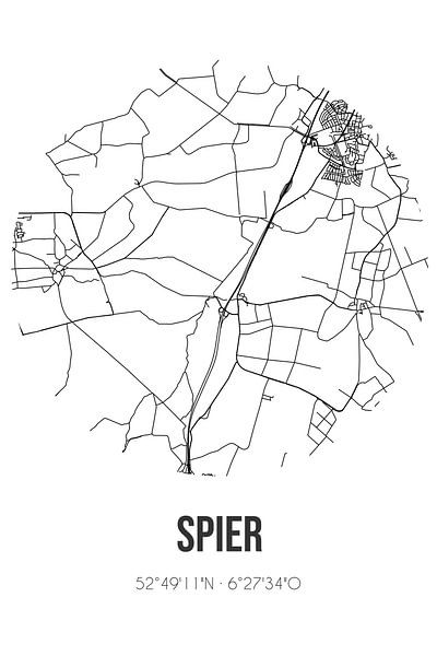 Spier (Drenthe) | Carte | Noir et blanc par Affiches de lieux