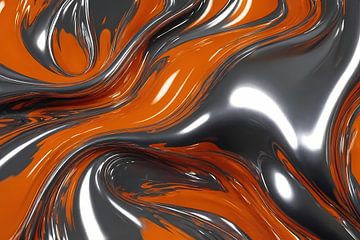 Abstrakte Symbiose von Orange und Silber von De Muurdecoratie