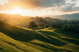 Französische Landschaft in Abendrot