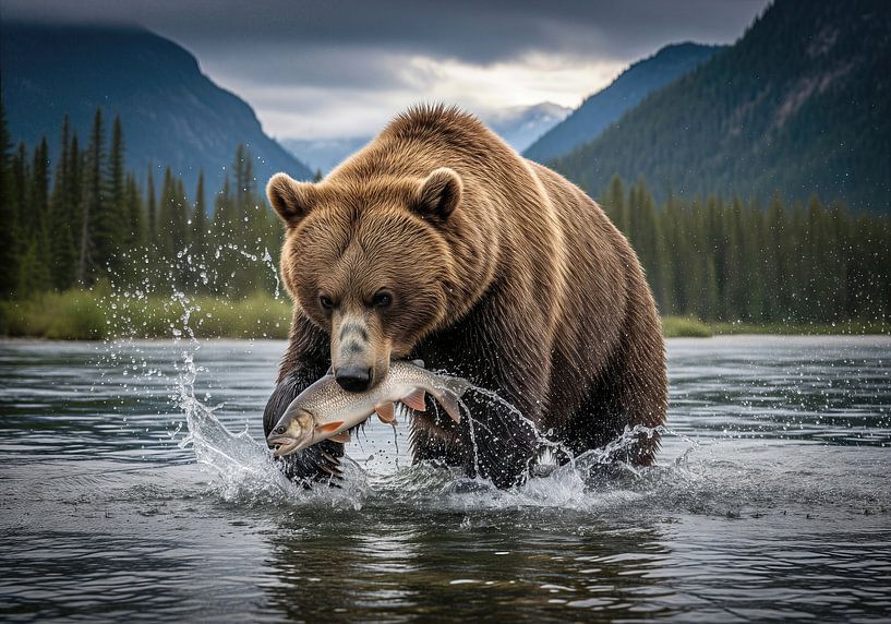 Braunbär hält Fisch im Flusswasser von Markus Gann