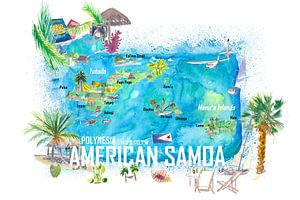 Amerikanisch-Samoa Illustrierte Insel-Reisekarte mit Straßen und Highlights