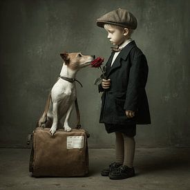 Petit gentleman &amp ; son chien | Vintage Fine Art Portrait sur Karina Brouwer