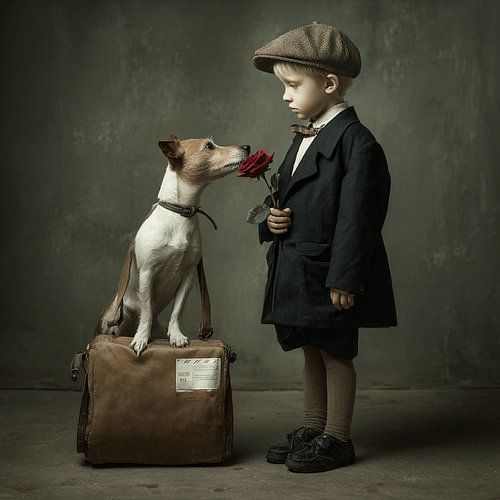 Petit gentleman &amp ; son chien | Vintage Fine Art Portrait sur Karina Brouwer