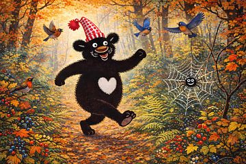 Funny bear in forest by Linda de Klein