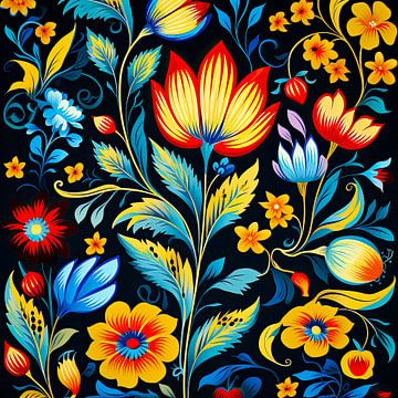 Flower pattern folk art by Vlindertuin Art