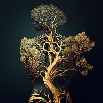 Symbiose, mens en natuur. Man en boom. van Anne Loos