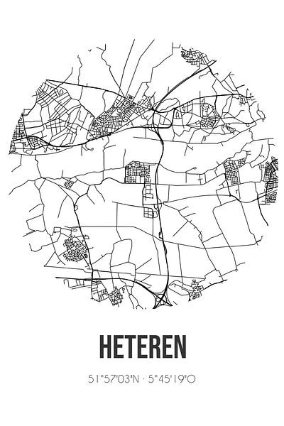 Heteren (Gelderland) | Map | Black and white by Prints of Place