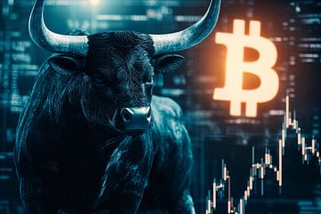 Stier en Bitcoin grafiek - Financiële markt van Poster Art Shop