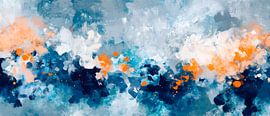 Abstrakte Farbexplosion in Blau und Orange von Poster Art Shop